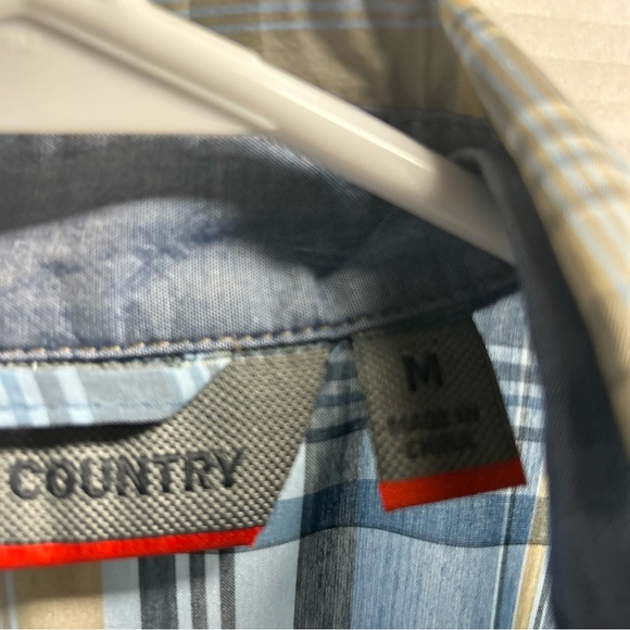 Free Country Shirt Men's Medium Button Up Short Sleeve Blue Plaid - Picture 3 of 4